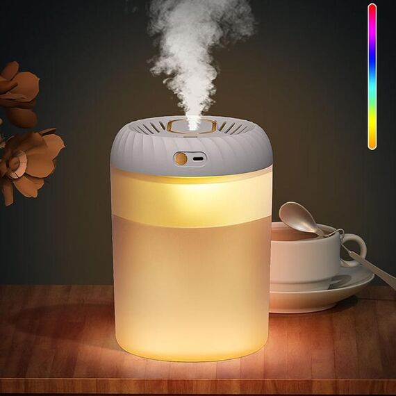 Umidificatore a doppio ugello da 3000 ml con display digitale temporizzato e luce ambientale colorata (bianco)