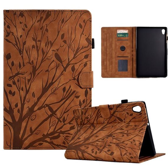 Custodia per tablet Lenovo M10 HD 2nd X306X Fortune Tree Pressure Flower PU con funzione Wake-up/Sleep (marrone)
