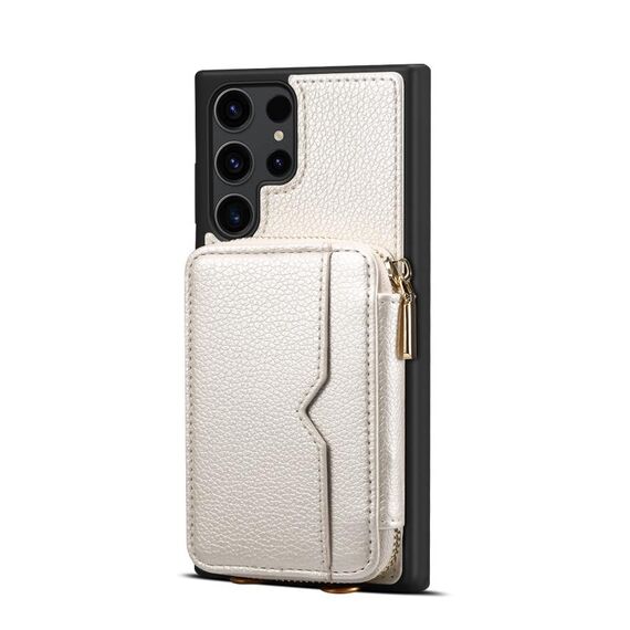 Per Samsung Galaxy S22 Ultra 5G Custodia per telefono con slot per schede con cerniera (bianca)