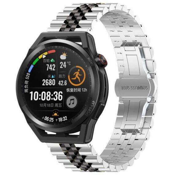 Per Huawei Watch GT Runner Five Bull Cinturino semicircolare in acciaio inossidabile + strumento di rimozione cinturino (argento + nero)