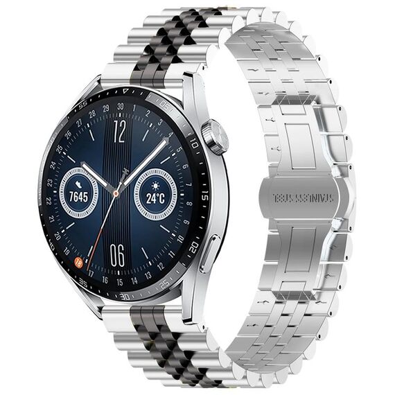 Per Huawei Watch GT3 46mm Five Bull Half Round cinturino in acciaio inossidabile + strumento di rimozione cinturino (argento + nero)