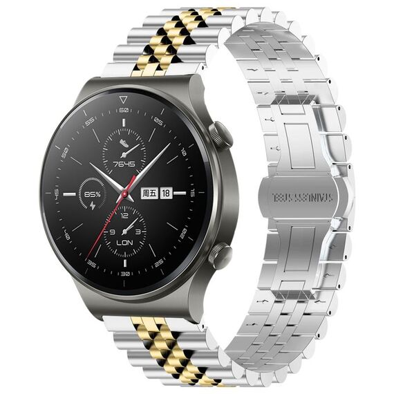 Per Huawei Watch GT2 Pro / GT 2e Five Bull Mezzo tondo cinturino in acciaio inossidabile + strumento di rimozione cinturino (argento + oro)