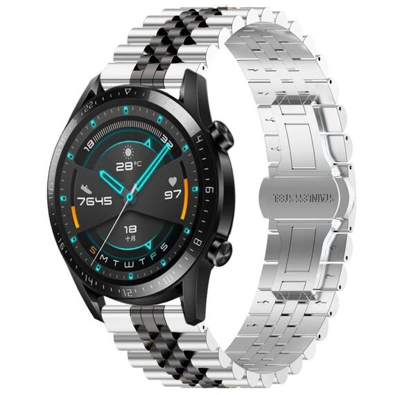 Per Huawei Watch GT 42mm / 46mm / GT2 46mm Cinturino per orologio in acciaio inossidabile semitondo Five Bull + strumento di rimozione cinturino (argento + nero)