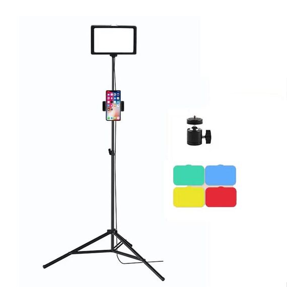 8 pollici 3200-5500K Luce di riempimento dal vivo a pannello piatto per fotografia a temperatura a tre colori, specifiche: staffa da 2,1 m