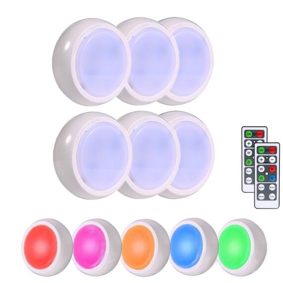 Ambience Pat Light Comodino Protezione degli occhi Luce notturna, Colore: RGBW Color Light Ricarica (6 pezzi con 2 telecomandi)