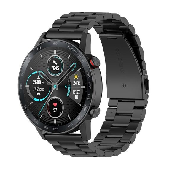 For Honor Watch GS 3i 22mm Cinturino per orologio in acciaio inossidabile con tre perline (nero)