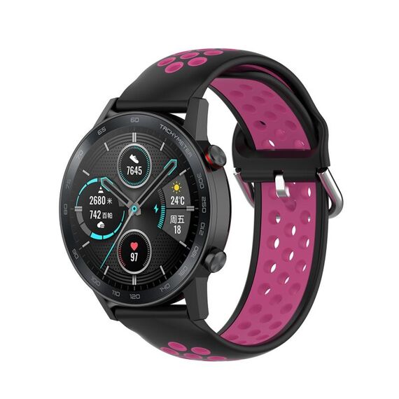 For Honor Watch GS 3i 22mm Cinturino sportivo in silicone bicolore (nero + rosa rossa)