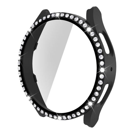 Per Samsung Galaxy Watch5 44mm Singola fila diamante PC + cassa dell'orologio in vetro temperato (nero)