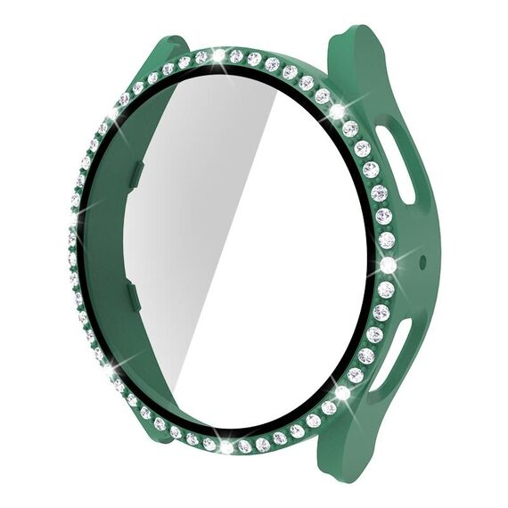 Per Samsung Galaxy Watch5 44mm Singola fila diamante PC + cassa dell'orologio in vetro temperato (verde chiaro)
