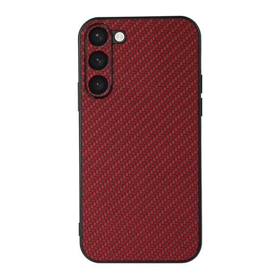 Per Samsung Galaxy S23 + 5G Custodia per telefono in PU con trama in fibra di carbonio con foro preciso (rosso)