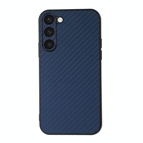 Per Samsung Galaxy S23+ 5G Custodia per telefono in PU con trama in fibra di carbonio con foro preciso (blu)