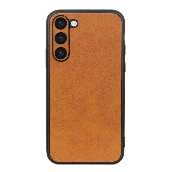 Per Samsung Galaxy S23 + 5G Custodia per telefono PU con trama in vitello bicolore con foro preciso (marrone)
