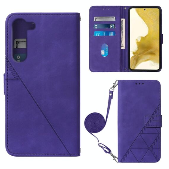Per Samsung Galaxy S23 5G Crossbody 3D Custodia per cellulare in pelle goffrata (viola)