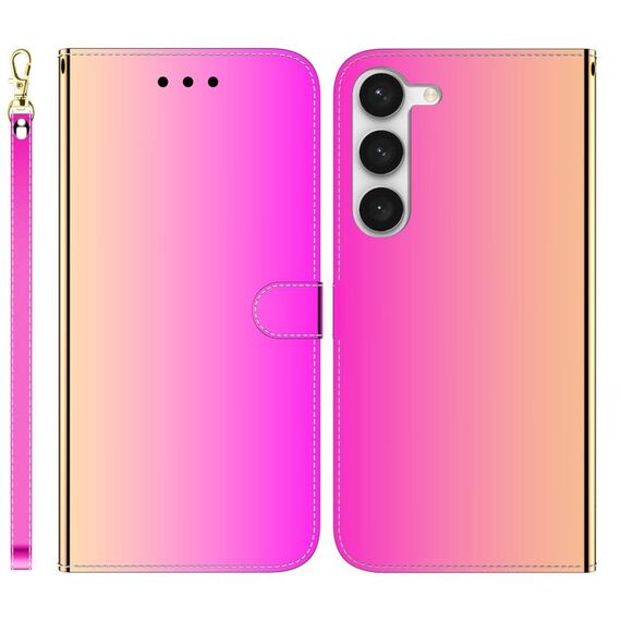 Per Samsung Galaxy S23 + 5G Custodia per telefono in pelle con superficie a specchio imitata (colore sfumato)