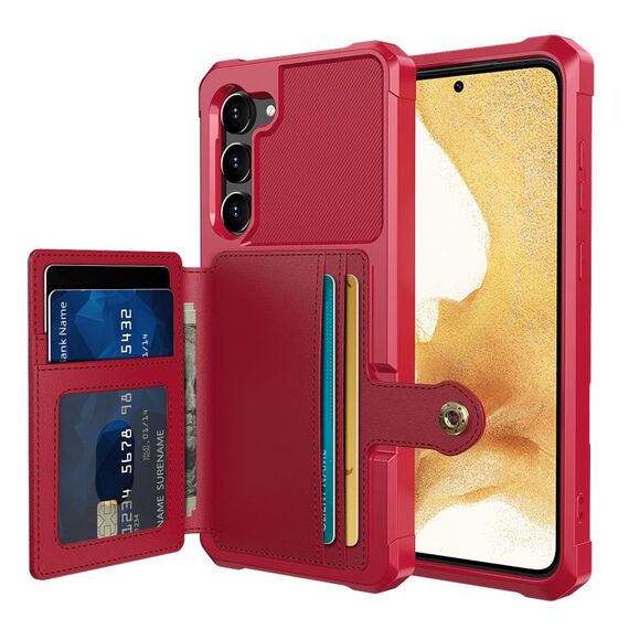 Per Samsung Galaxy S23 + 5G Custodia per telefono in pelle con custodia magnetica per carte di credito (rosso)
