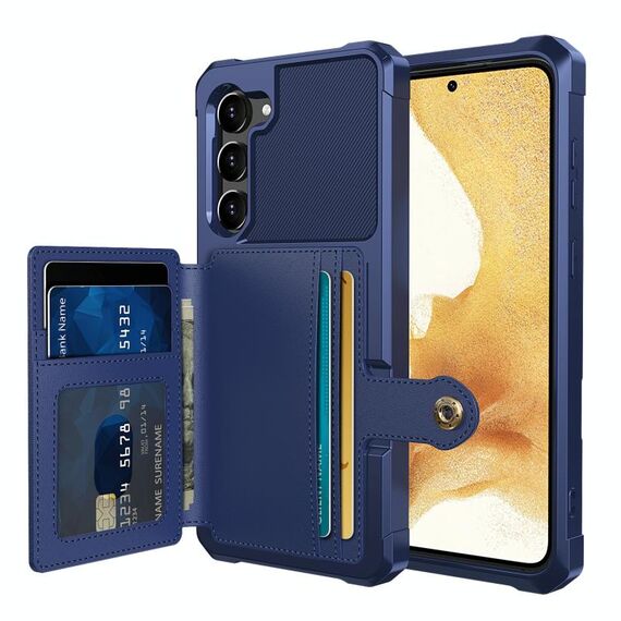 Per Samsung Galaxy S23 + 5G Custodia per telefono in pelle con custodia magnetica per carte di credito (blu navy)