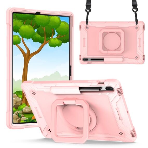 Per Samsung Galaxy Tab S7+ / S8+ / S7 FE Custodia per tablet con supporto in silicone + braccialetto per PC (oro rosa)