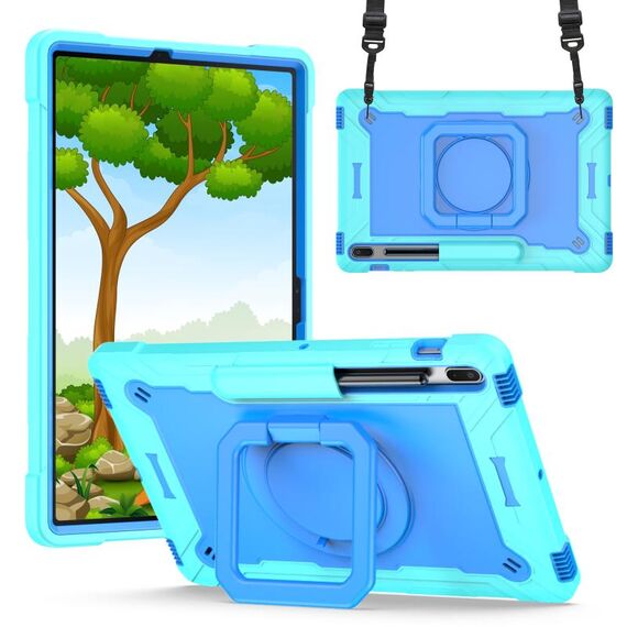 Per Samsung Galaxy Tab S7+ / S8+ / S7 FE Custodia per tablet con supporto per bracciale in silicone + PC (verde menta + blu)