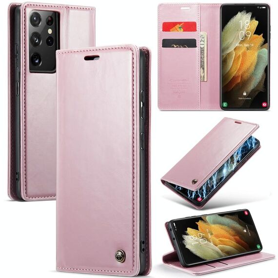 Custodia in pelle per Samsung Galaxy S21 Ultra 5G CaseMe 003 Crazy Horse Texture (oro rosa)