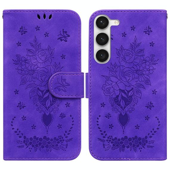 Per Samsung Galaxy S23+ 5G Custodia in pelle goffrata farfalla rosa (viola)