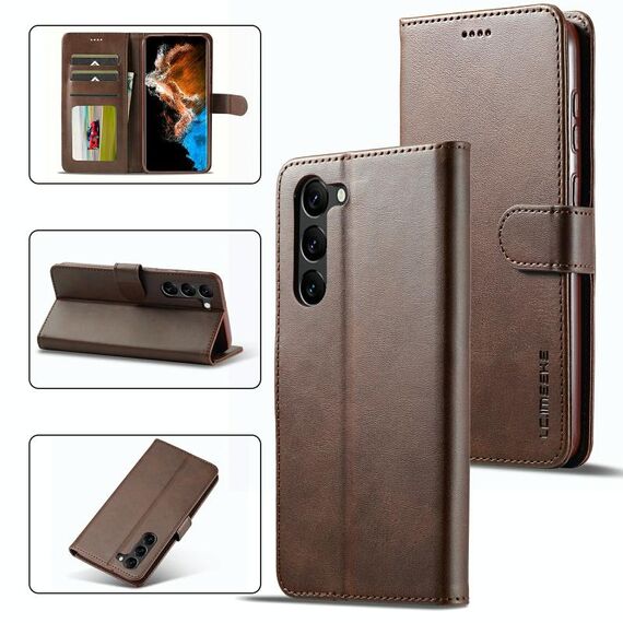 Per Samsung Galaxy S23 5G LC.IMEEKE Custodia per telefono in pelle a conchiglia orizzontale in vitello (caffè)