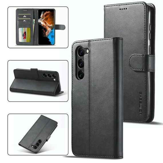 Per Samsung Galaxy S23+ 5G LC.IMEEKE Custodia per telefono orizzontale in pelle a conchiglia in vitello (nero)