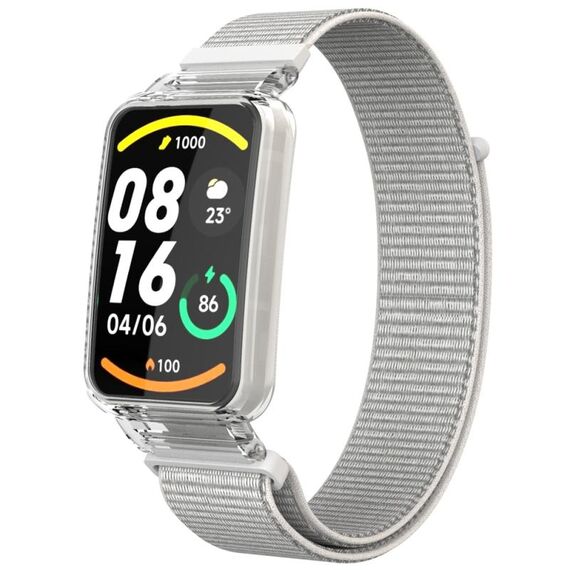 Per Xiaomi Mi Band 7 Pro Custodia protettiva per PC integrata + cinturino in nylon (argento)