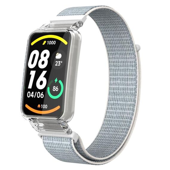 Custodia protettiva per PC integrata per Xiaomi Mi Band 7 Pro + cinturino in nylon (bianco)