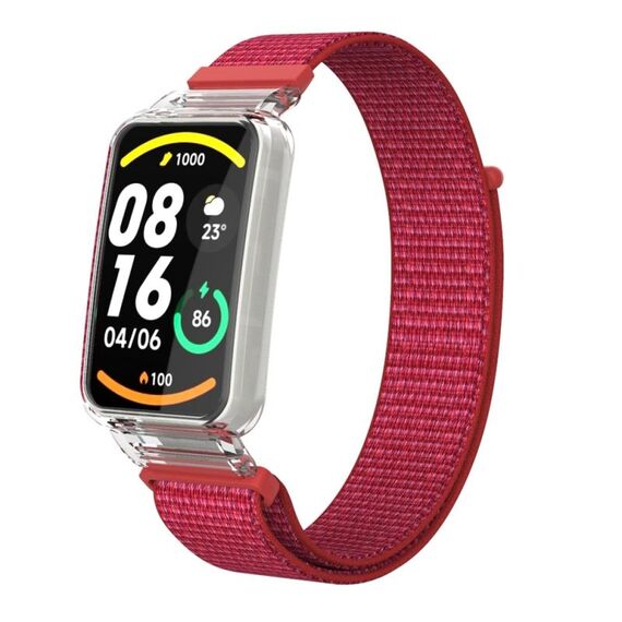 Per Xiaomi Mi Band 7 Pro Custodia protettiva per PC integrata + cinturino in nylon (rosso)