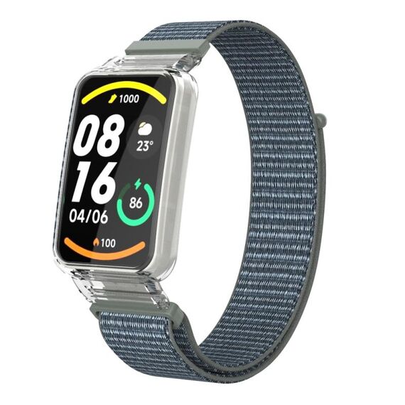 Custodia protettiva per PC integrata per Xiaomi Mi Band 7 Pro + cinturino in nylon (grigio tempesta)