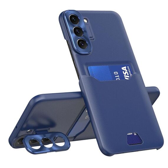 Per Samsung Galaxy S22 + 5G Custodia per telefono con supporto per obiettivo invisibile a colori puri (blu zaffiro)