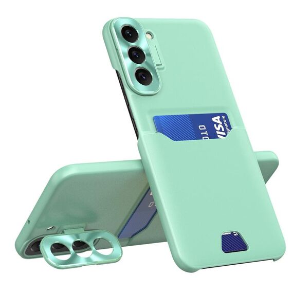 Per Samsung Galaxy S22 + 5G Custodia per telefono con supporto per obiettivo invisibile a colori puri (verde menta)
