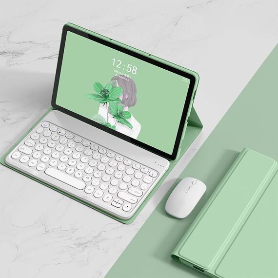 Per Lenovo Tab M10 Plus 10.6 3rd Gen 2022 YM-LX106 Custodia in pelle con tastiera per tablet Bluetooth staccabile con chiave rotonda e mouse (verde Matcha)