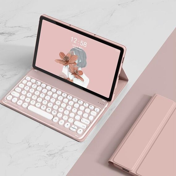Per Lenovo Tab M10 Plus 10.6 3rd Gen 2022 YM-LX106 Custodia in pelle con tastiera per tablet Bluetooth staccabile con chiave rotonda senza mouse (rosa)
