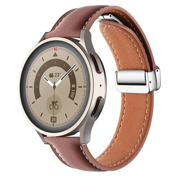 Cinturino per orologio in vera pelle con fibbia pieghevole da 22 mm (marrone + argento)