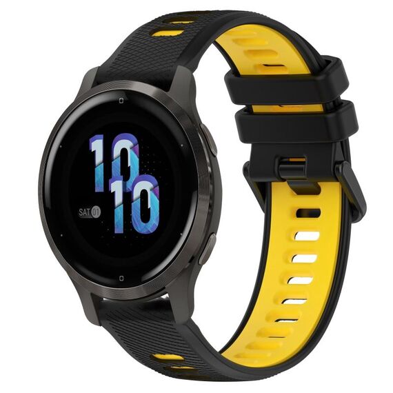 Per Garmin Venu 2S 18mm Cinturino sportivo in silicone bicolore (nero + giallo)