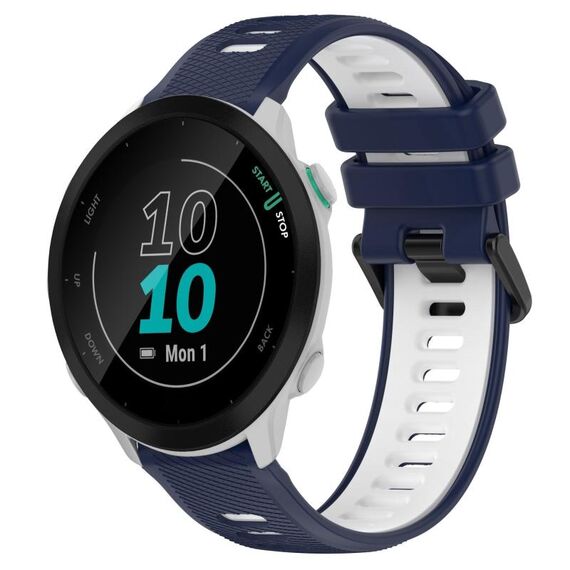 Per Garmin Forerunner 55 20mm Cinturino sportivo in silicone bicolore (blu notte + bianco)