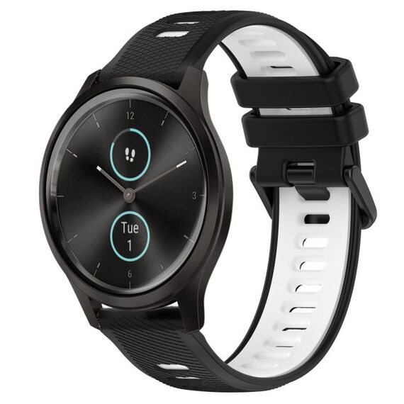 Per Garmin VivoMove Style 20mm Cinturino sportivo in silicone bicolore (nero + bianco)