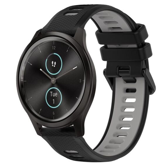 Per Garmin VivoMove Style 20mm Cinturino sportivo in silicone bicolore (nero + grigio)