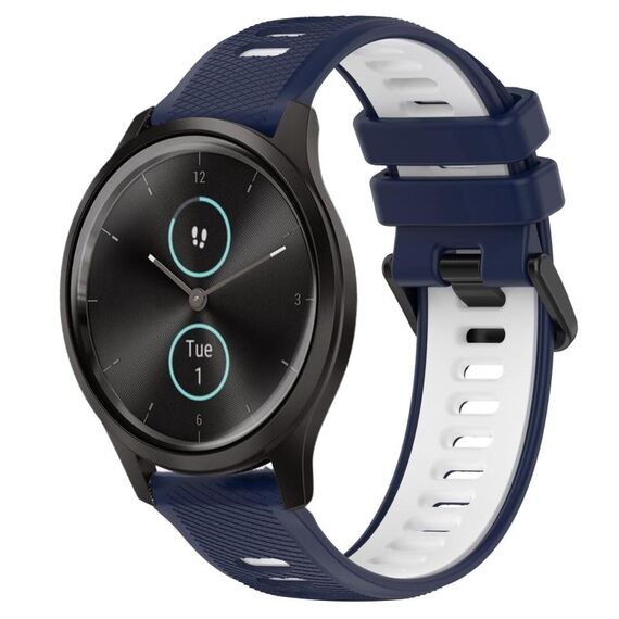 Per Garmin VivoMove Style 20mm Cinturino sportivo in silicone bicolore (blu notte + bianco)
