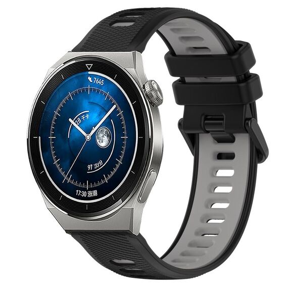 Per Huawei Watch GT3 Pro 43mm 20mm Cinturino sportivo in silicone bicolore (nero + grigio)