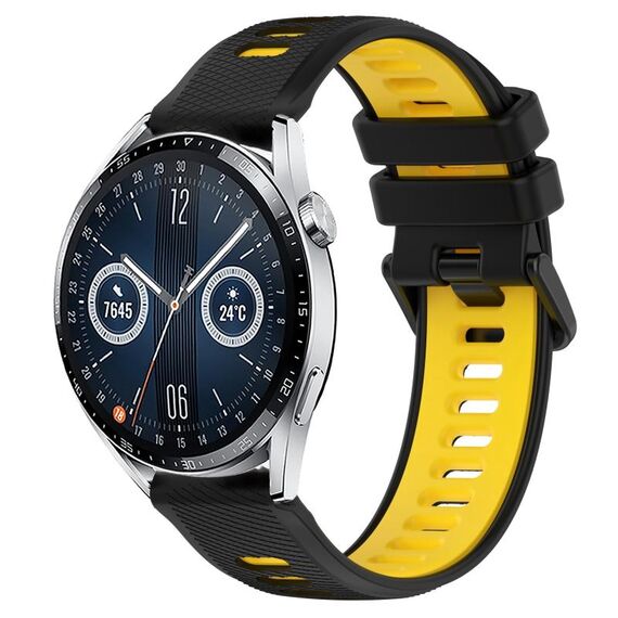 Per Huawei Watch GT3 42mm 20mm Cinturino sportivo in silicone bicolore (nero + giallo)