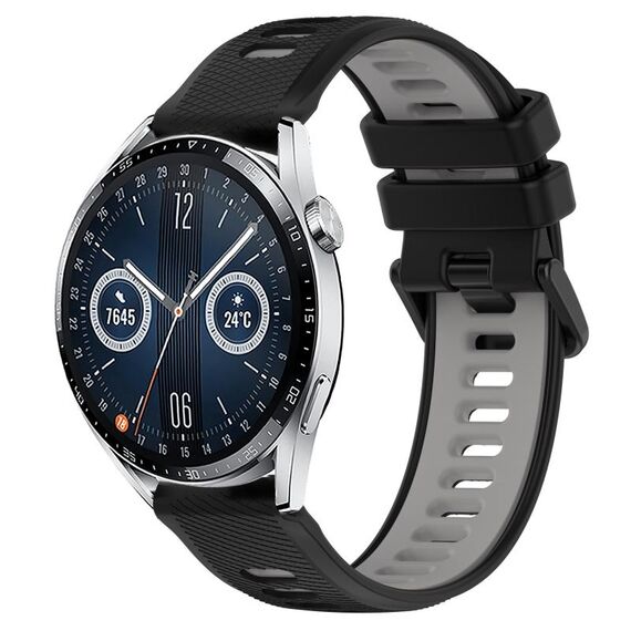 Per Huawei Watch GT3 42mm 20mm Cinturino sportivo in silicone bicolore (nero + grigio)