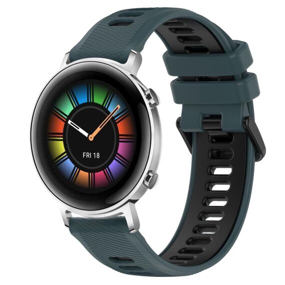Per Huawei Watch GT2 42mm 20mm Cinturino sportivo in silicone bicolore (verde oliva + nero)