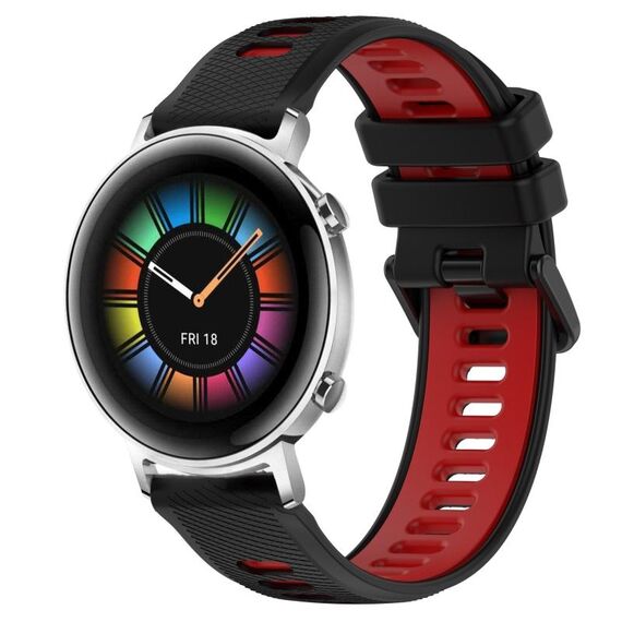 Per Huawei Watch GT2 42mm 20mm Cinturino sportivo in silicone bicolore (nero + rosso)