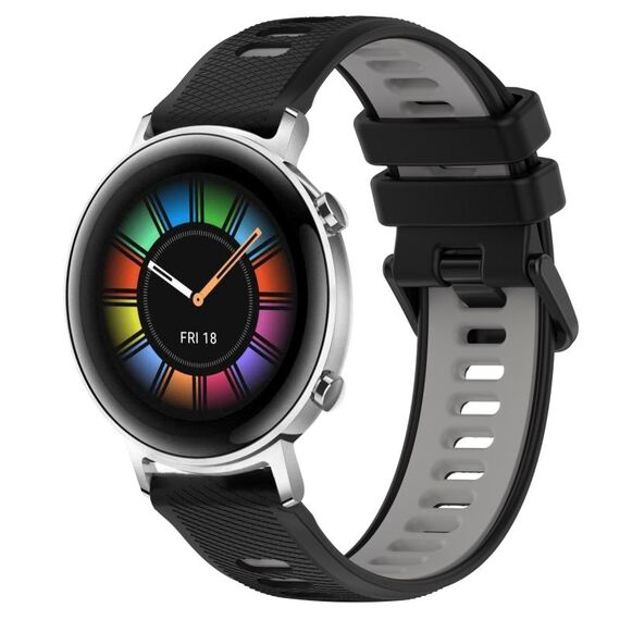 Per Huawei Watch GT2 42mm 20mm Cinturino sportivo in silicone bicolore (nero + grigio)