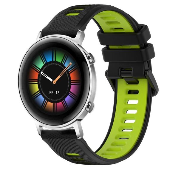 Per Huawei Watch GT2 42mm 20mm Cinturino sportivo in silicone bicolore (nero + verde)