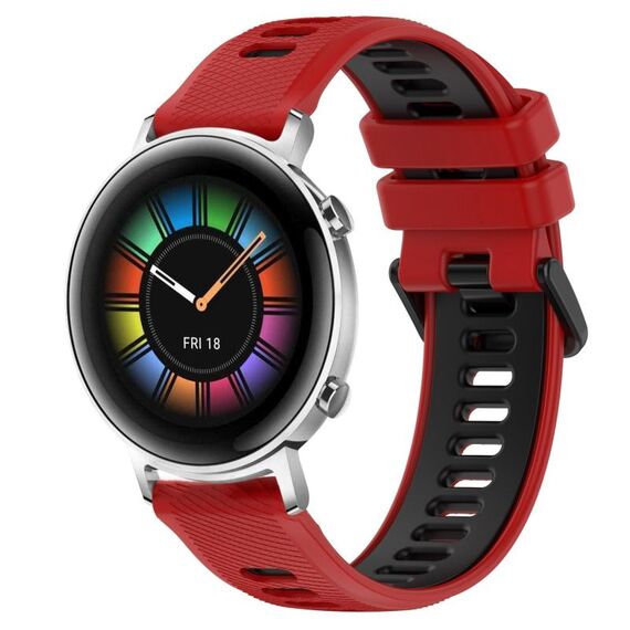 Per Huawei Watch GT2 42mm 20mm Cinturino sportivo in silicone bicolore (rosso + nero)