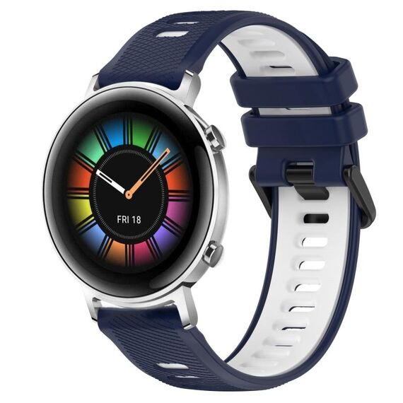 Per Huawei Watch GT2 42mm 20mm Cinturino sportivo in silicone bicolore (blu notte + bianco)