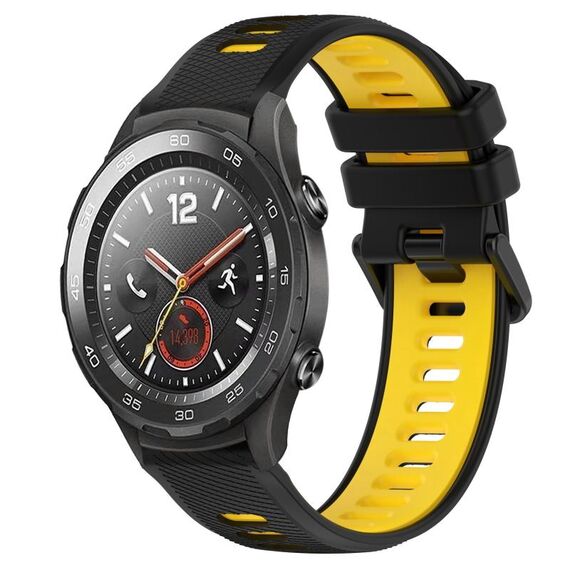Per Huawei Watch 2 Cinturino sportivo in silicone bicolore da 20 mm (nero + giallo)